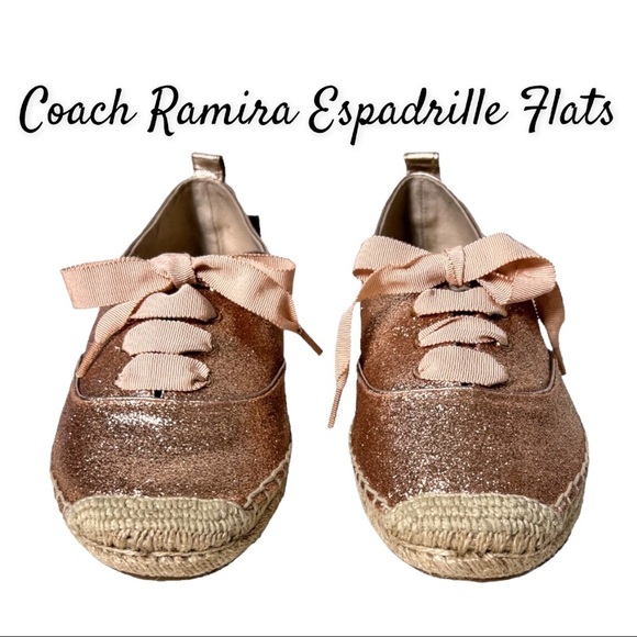 NWT Coach Ramira Women's Rose Gold Glitter Espadrille Flat Shoe - Picture 1 of 16